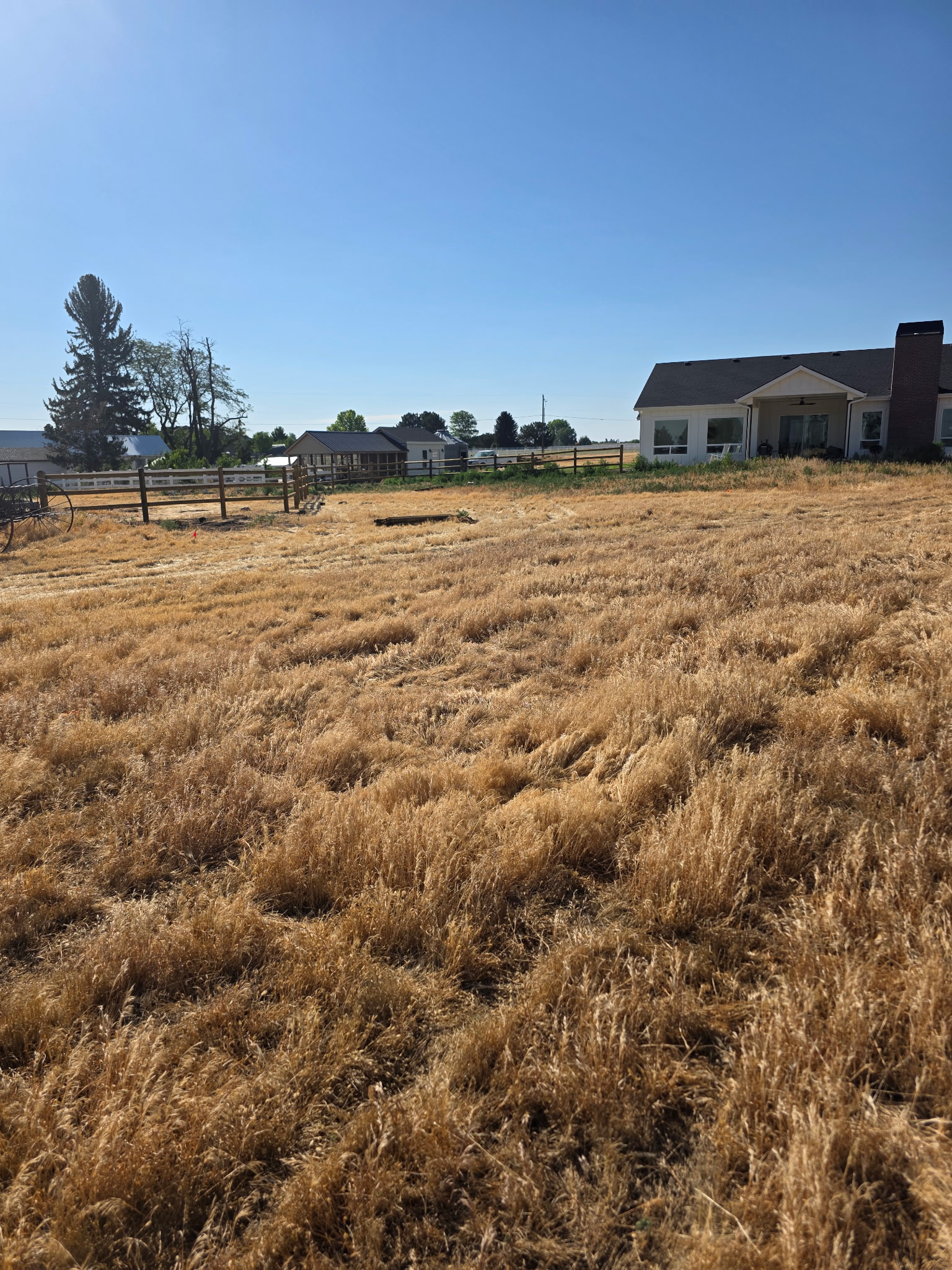 Kuna home's yard covered in dry grass before landscaping